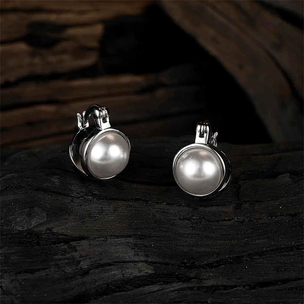 Pearl & Silver-Plated Huggie Earrings