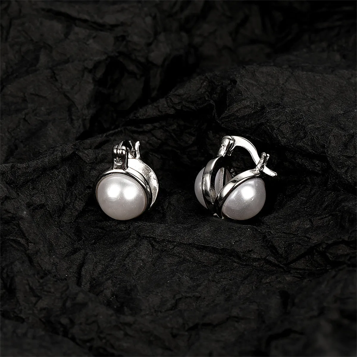 Pearl & Silver-Plated Huggie Earrings