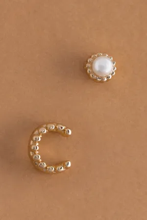 Pearl C Ball Stud Earrings