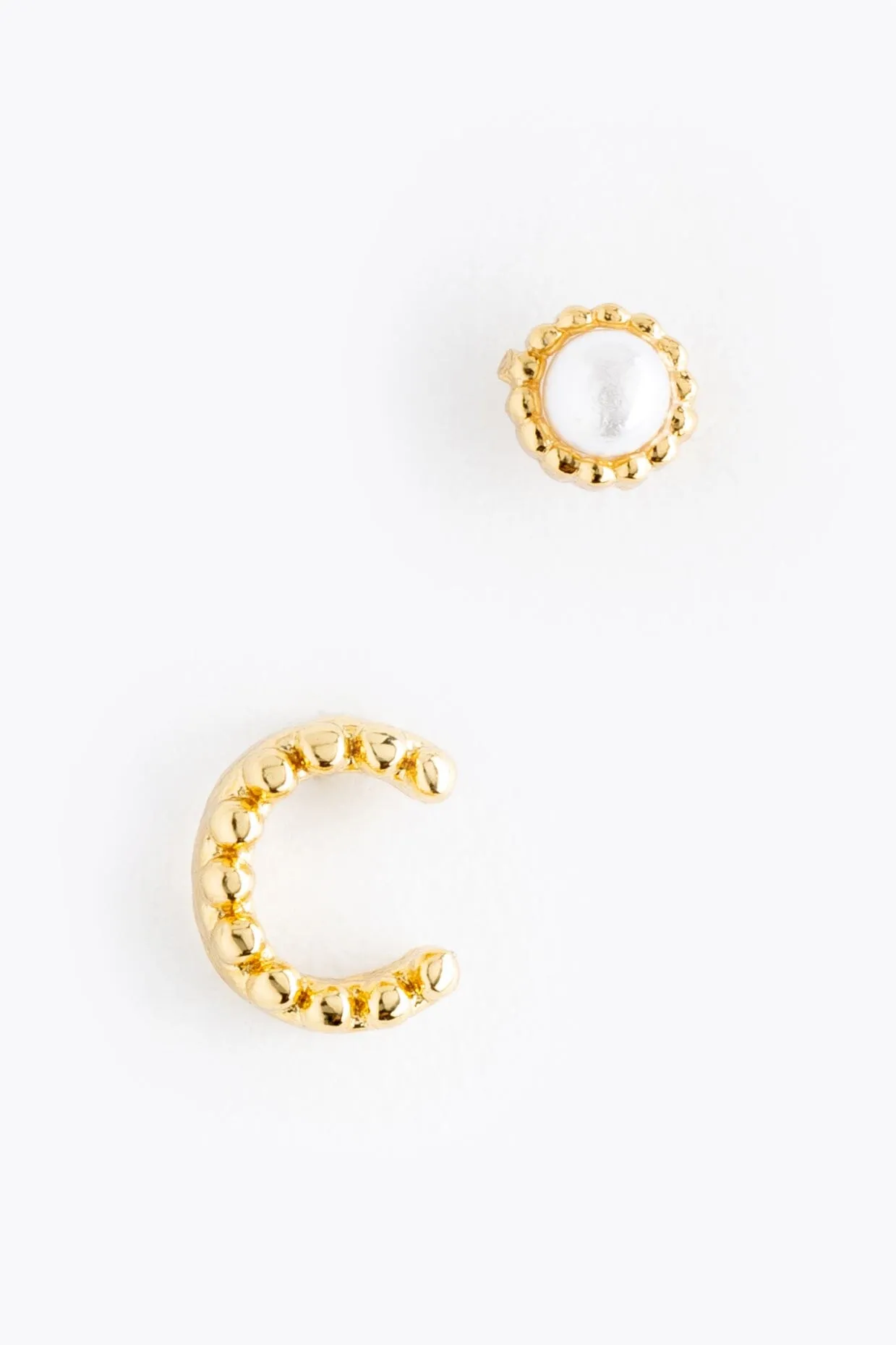 Pearl C Ball Stud Earrings