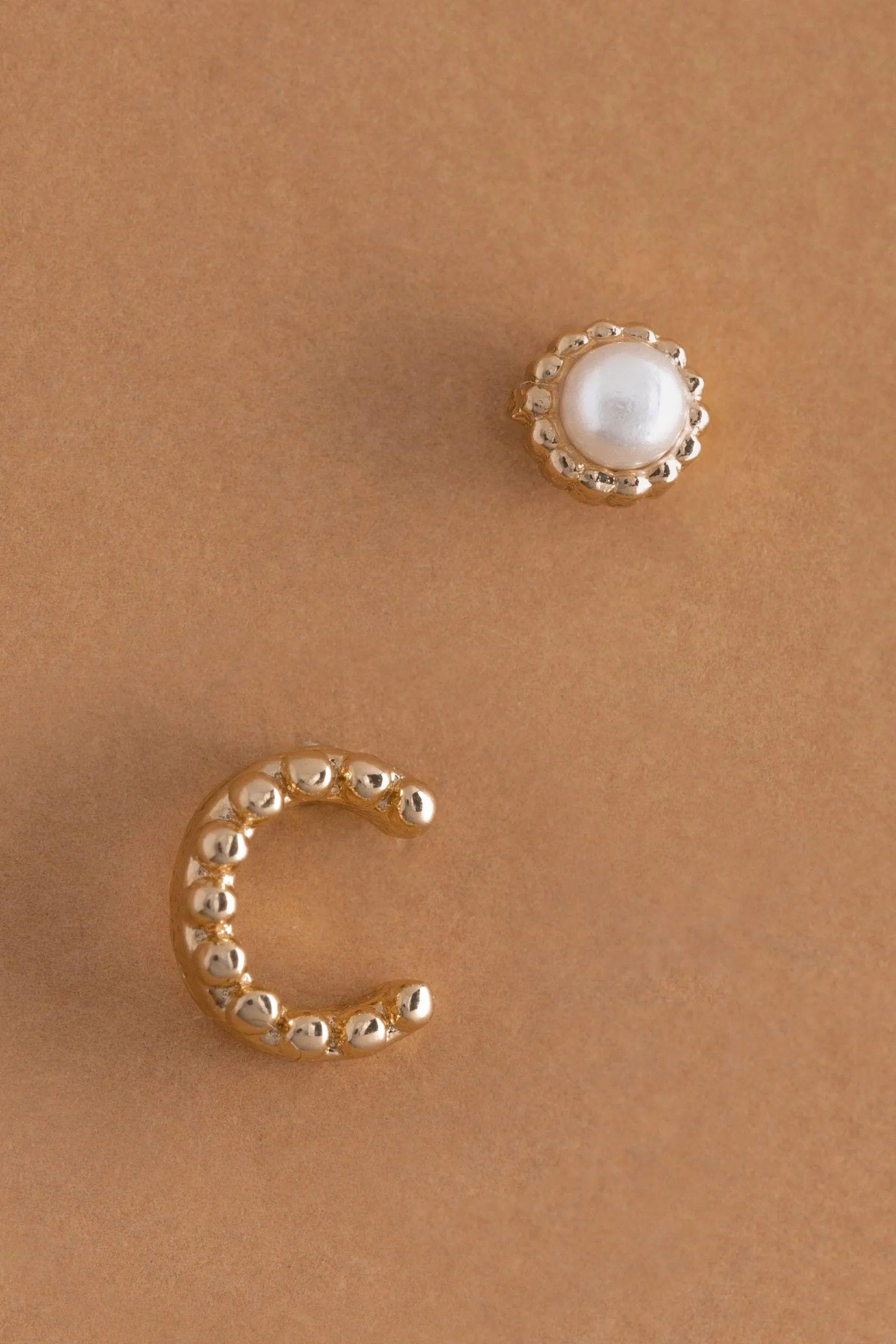 Pearl C Ball Stud Earrings