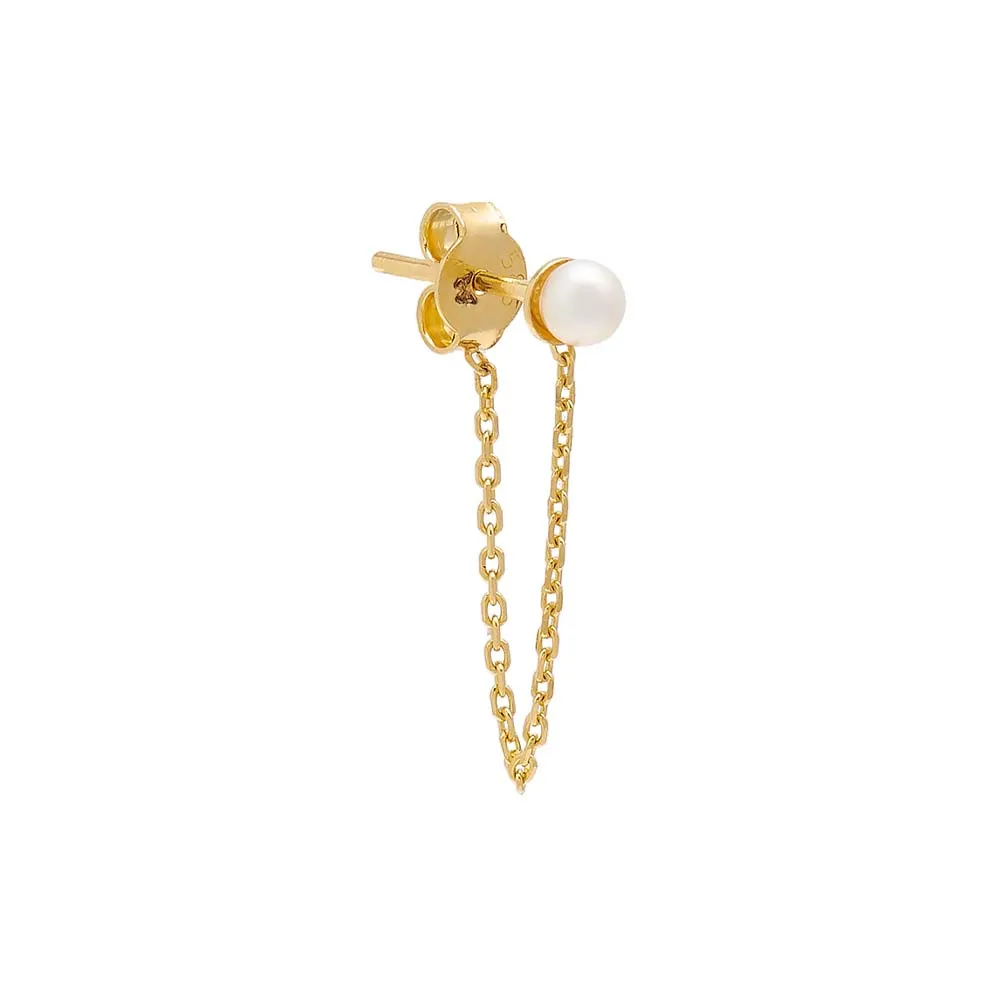 Pearl Chain Front Back Stud Earring 14K