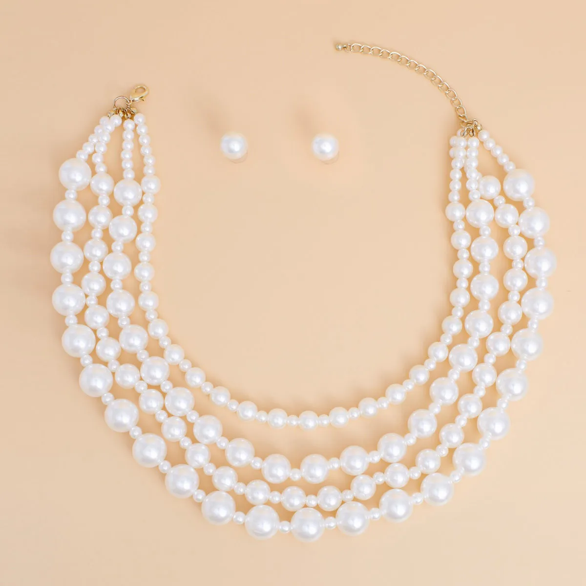 Pearl Necklace Cream Chunky 4 Strand Set for Women