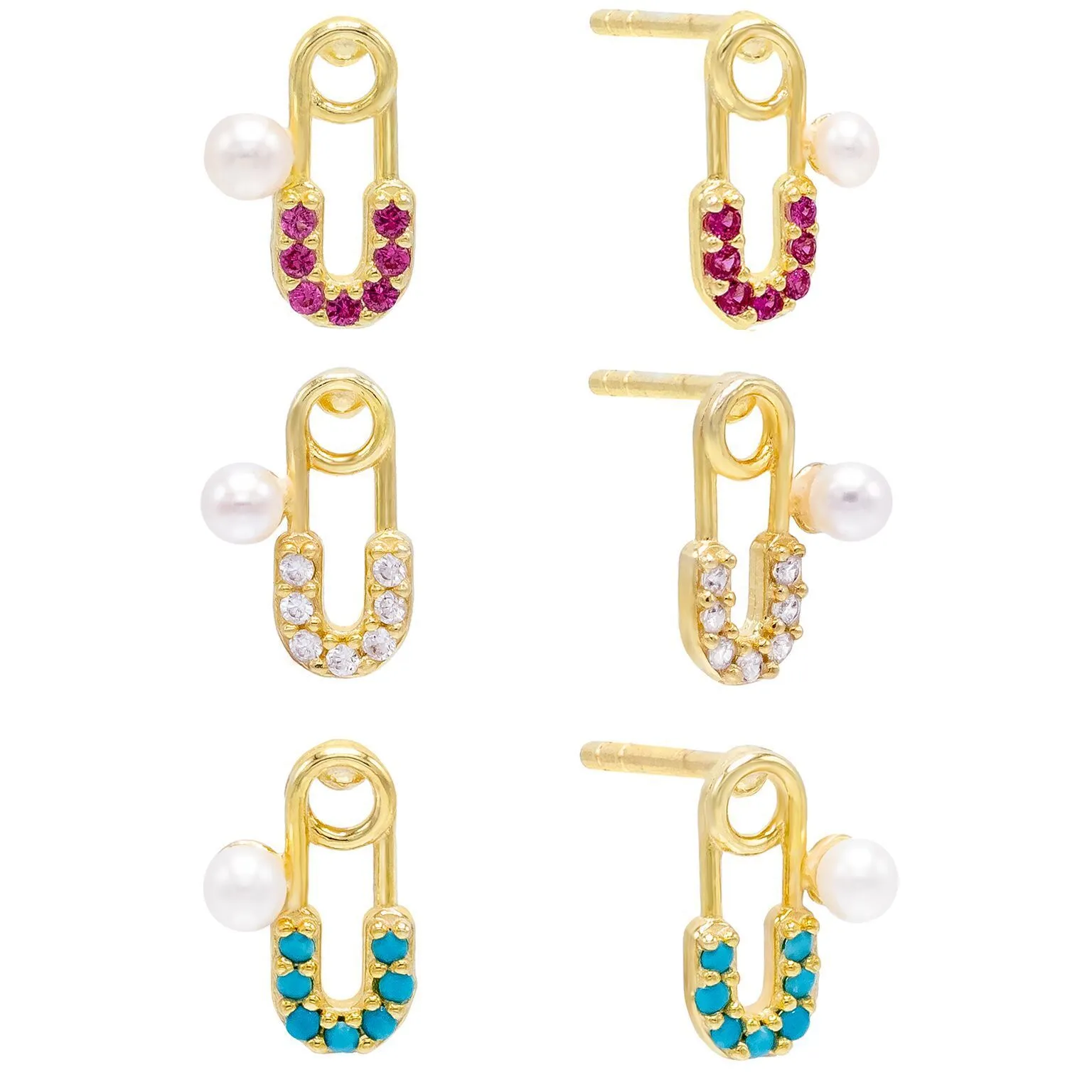 Pearl Safety Pin Stud Earring Set