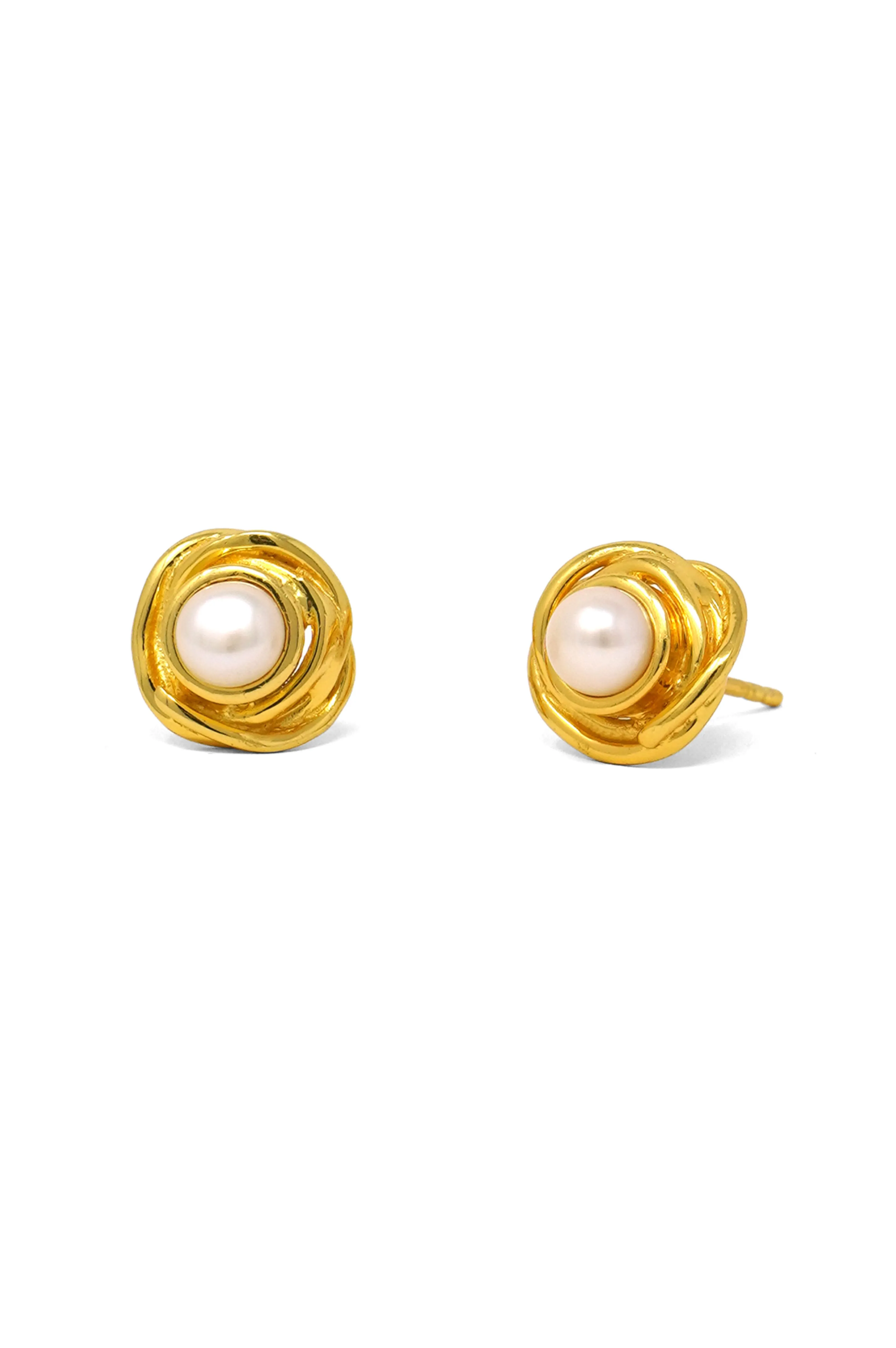 Pearl With A Flower Gold Plated Sterling Silver Statement Stud Earrings