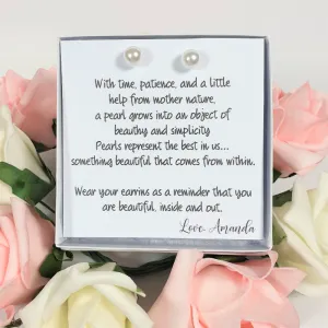 Personalised Jewelry Gift - You Are Beautiful Inside and Out Reminder - Sterling Silver Pearl Earrings