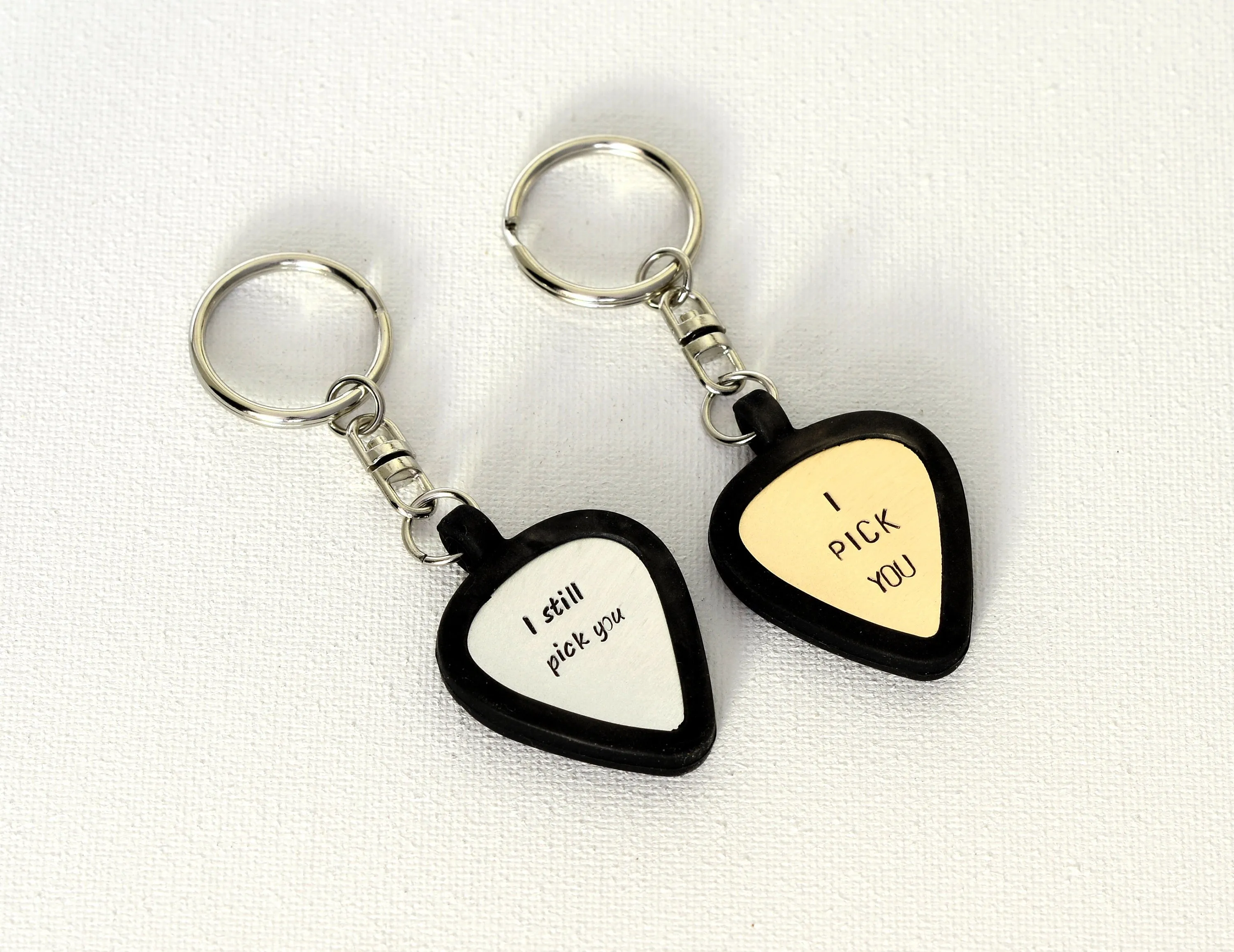 Personalized I still pick you guitar pick keychains for couples