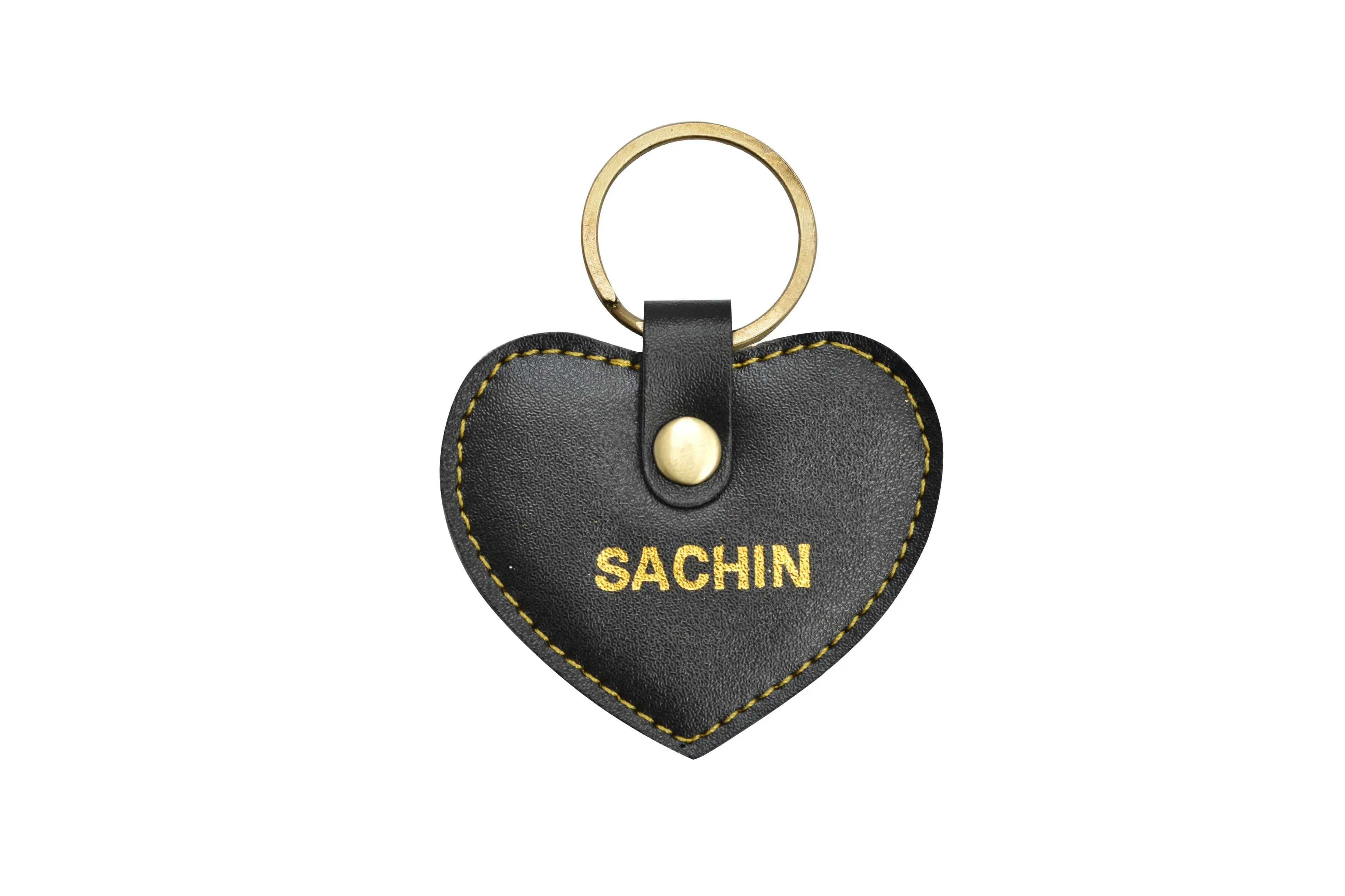 Personalized Stylish Vegan Leather Heart Keychain - Black