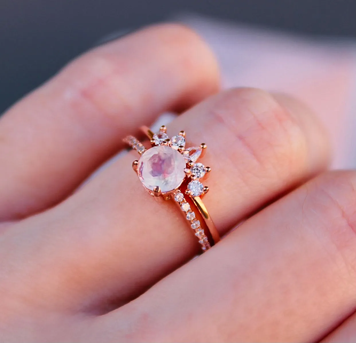 Petite Ava Moonstone Ring Set