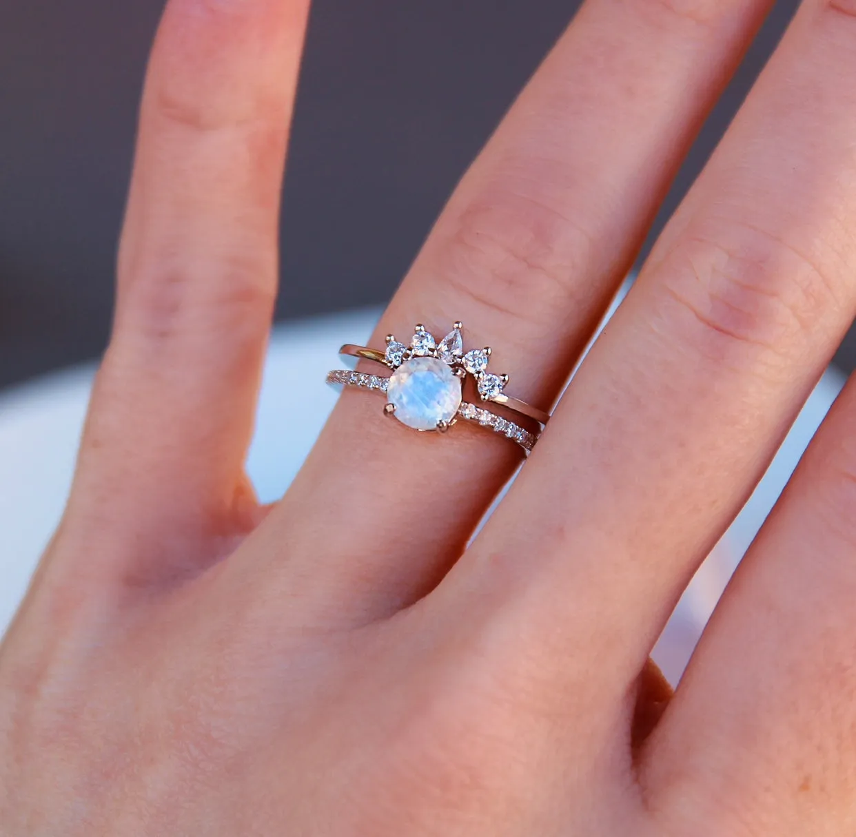 Petite Ava Moonstone Ring Set