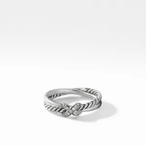 Petite X Ring with Pavé Diamonds, Size 8