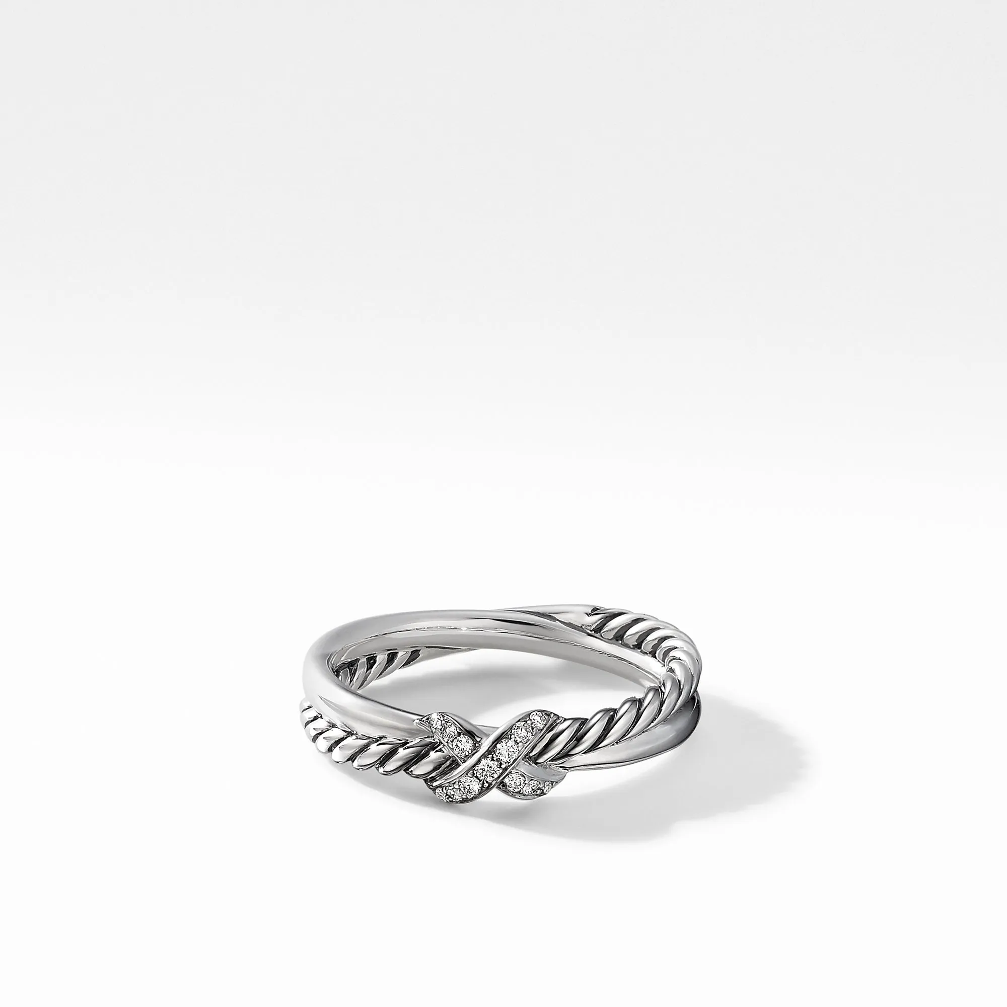 Petite X Ring with Pavé Diamonds, Size 8