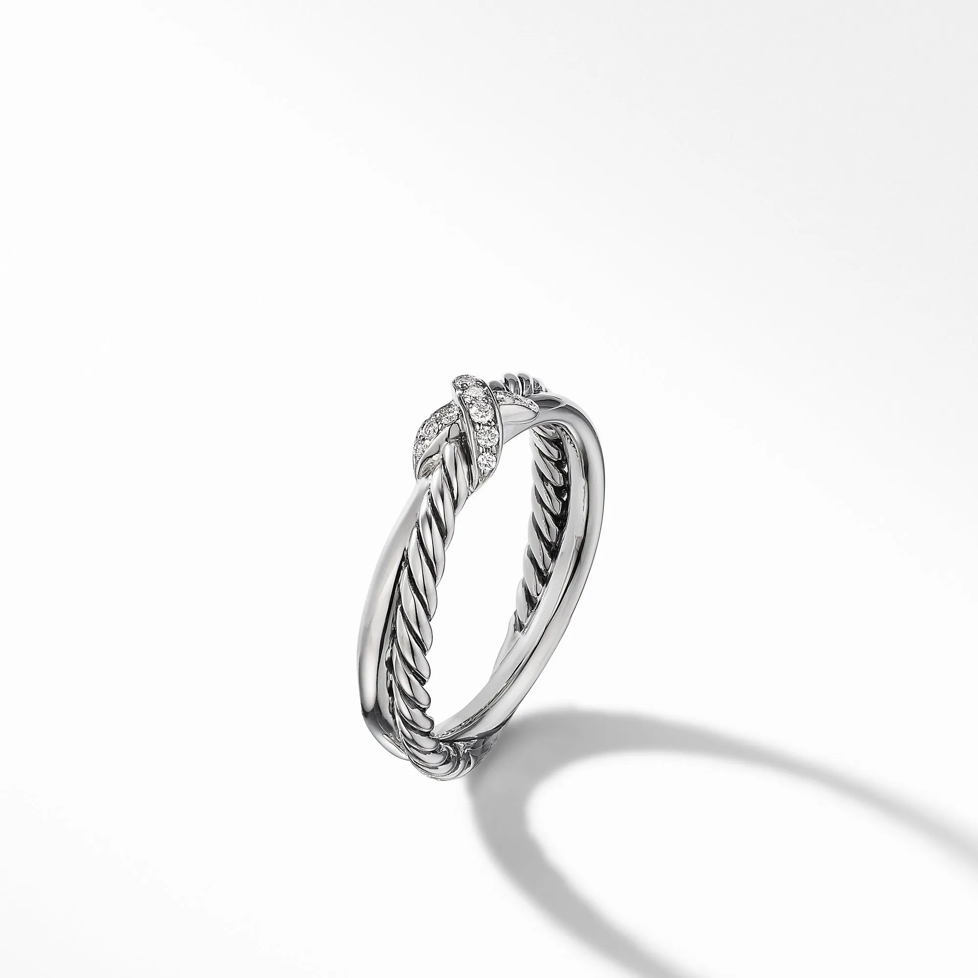 Petite X Ring with Pavé Diamonds, Size 8