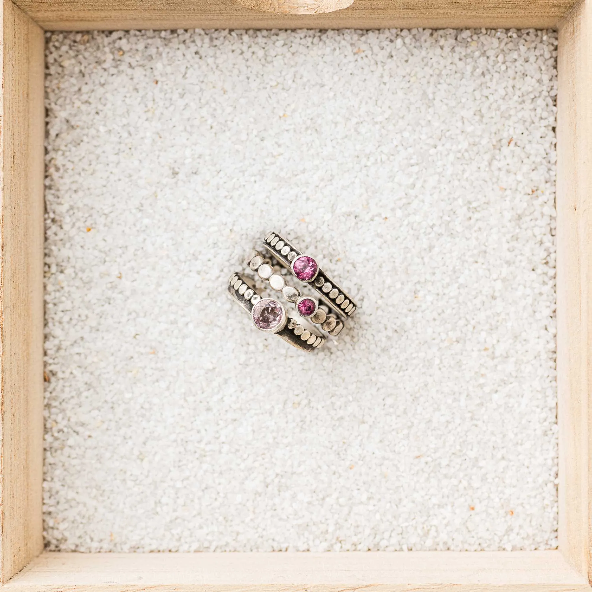 Pink and Purple Spinel Stacking Rings, Set of 3