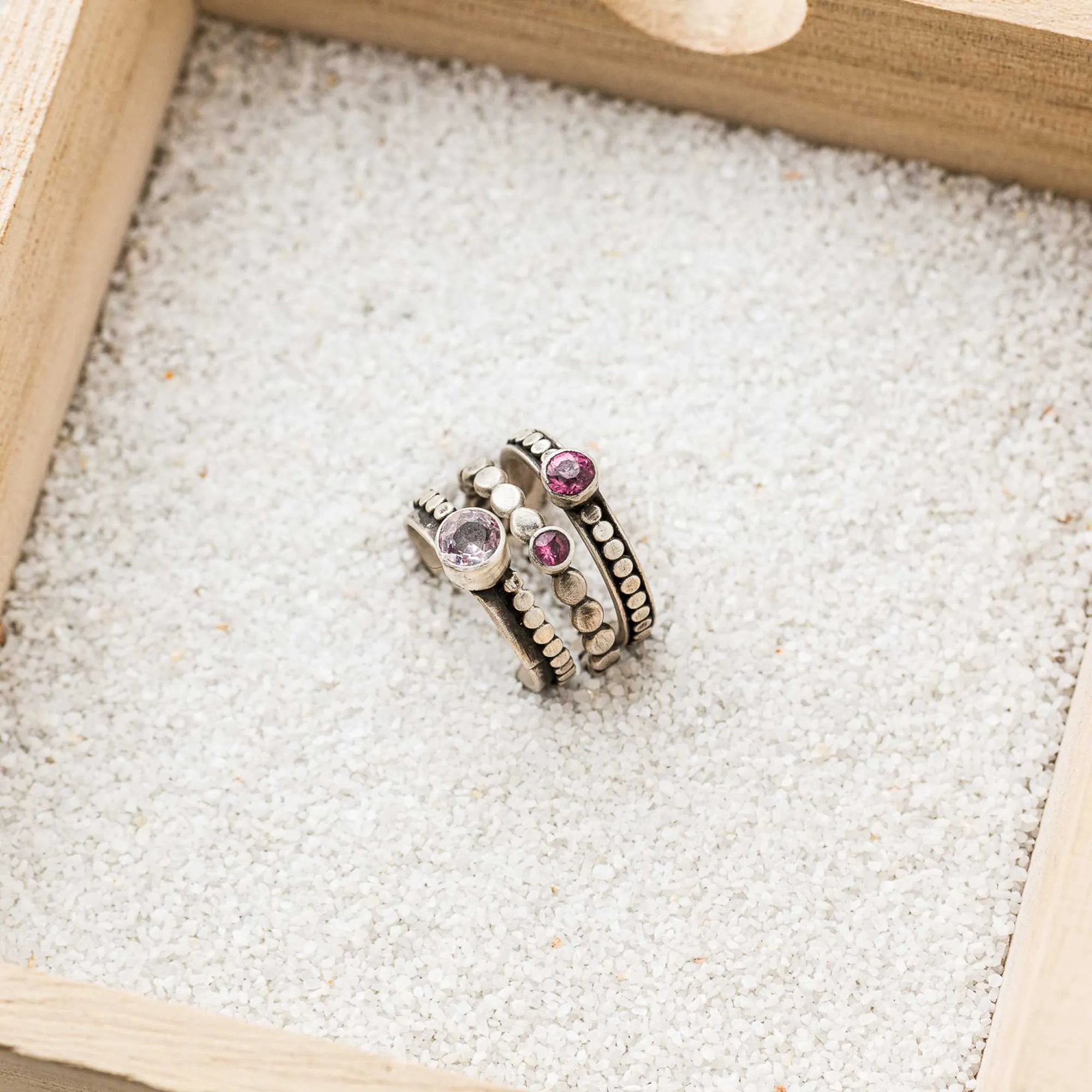 Pink and Purple Spinel Stacking Rings, Set of 3