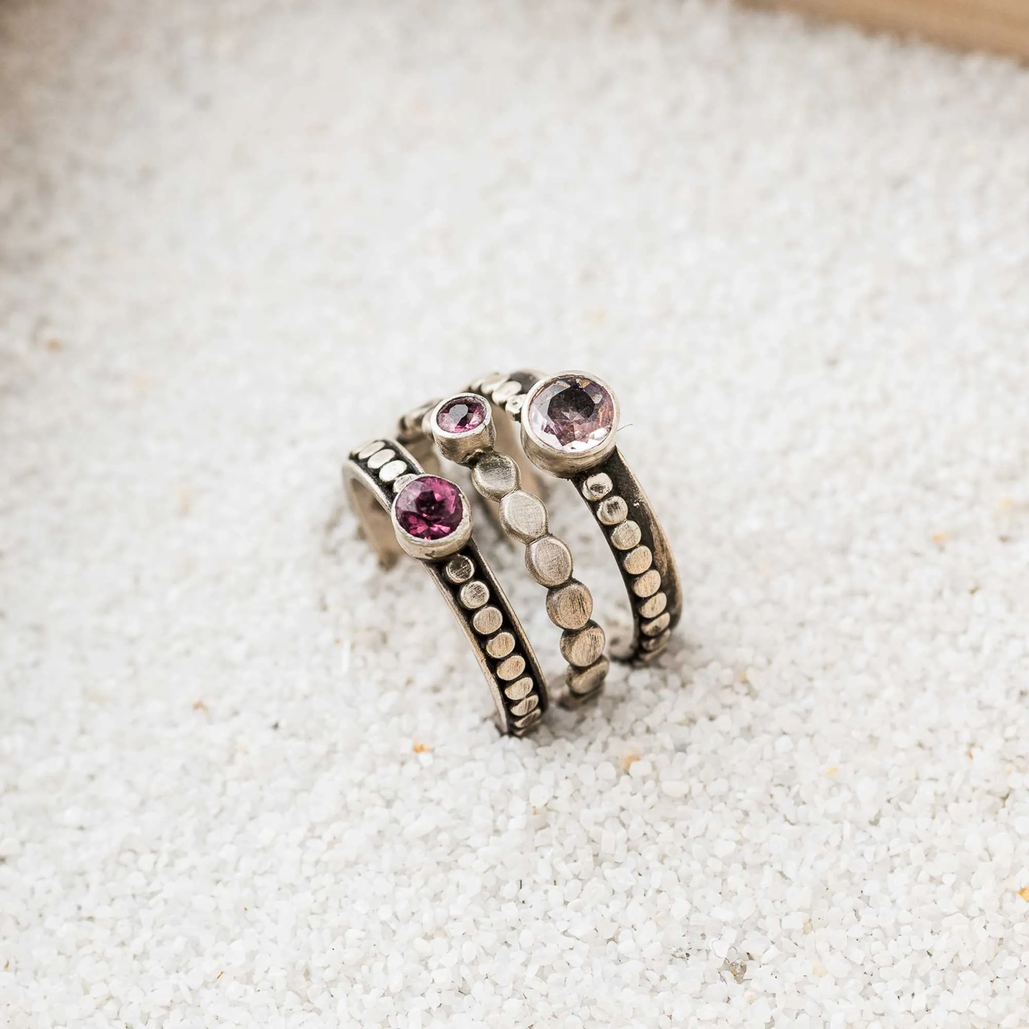 Pink and Purple Spinel Stacking Rings, Set of 3