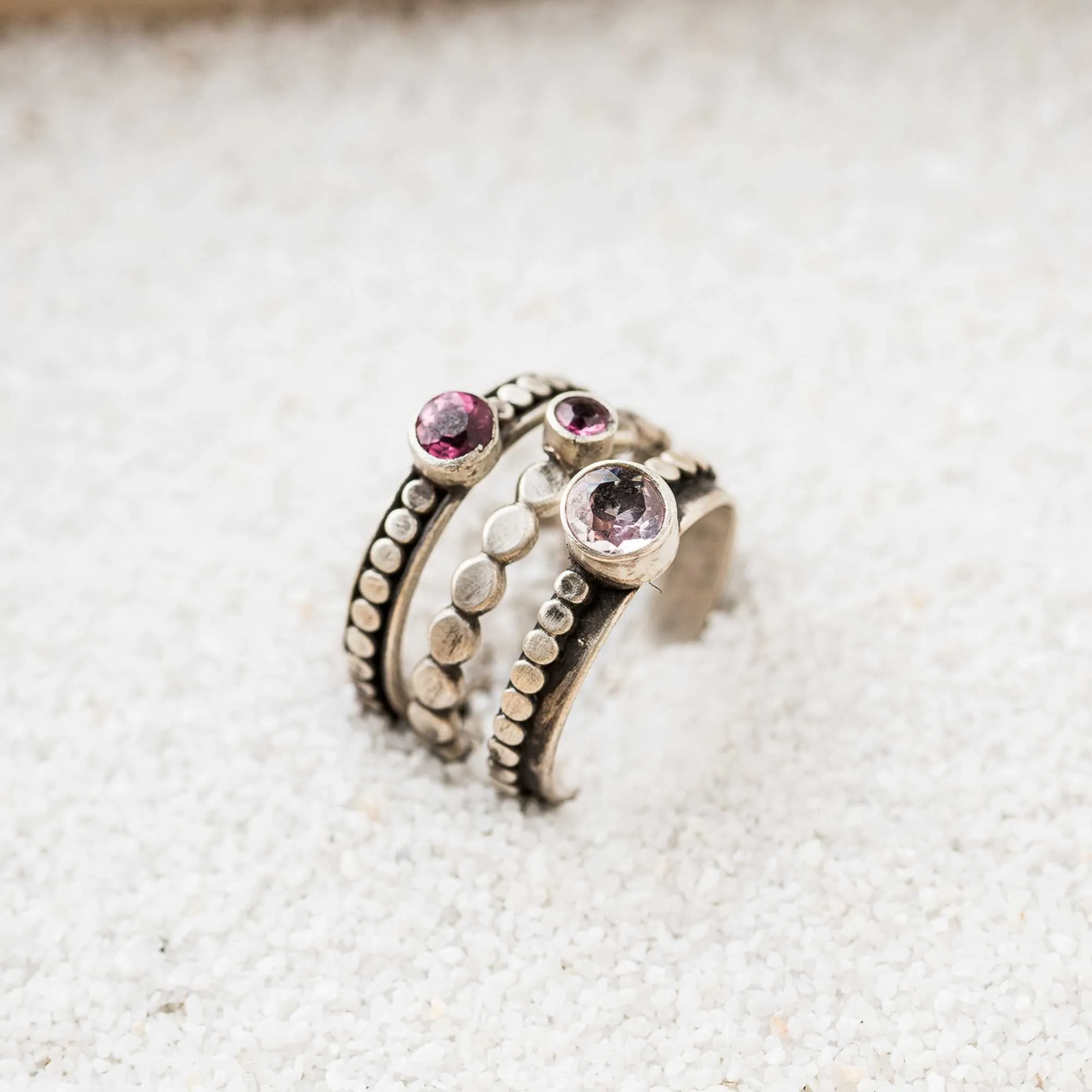 Pink and Purple Spinel Stacking Rings, Set of 3