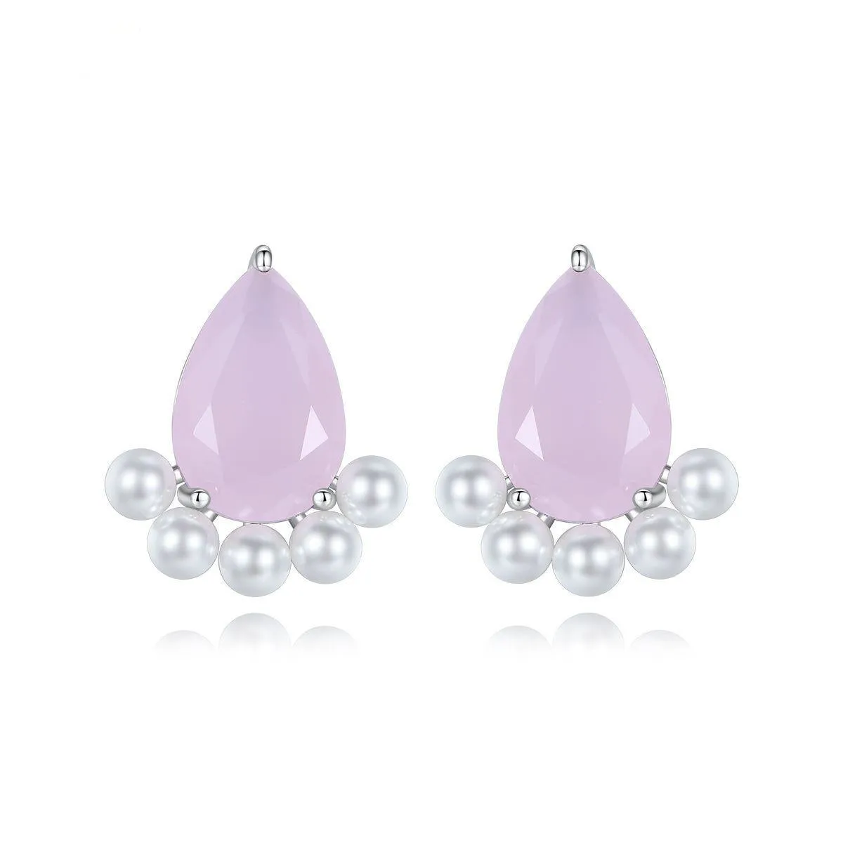 Pink Crystal & Pearl Silver-Plated Teardrop Stud Earrings