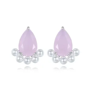 Pink Crystal & Pearl Silver-Plated Teardrop Stud Earrings