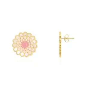 Pink Dahlia Flower Stud Earrings