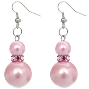 Pink Rhinestone Faux Peal Dangle Earrings