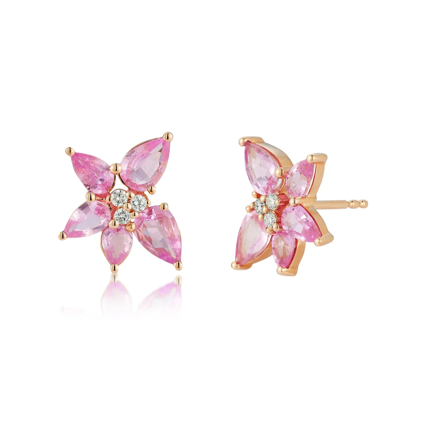 Pink Sapphire & Diamond Trio Cluster Stud Earrings