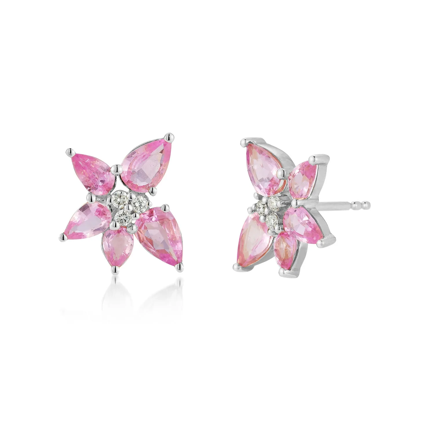 Pink Sapphire & Diamond Trio Cluster Stud Earrings