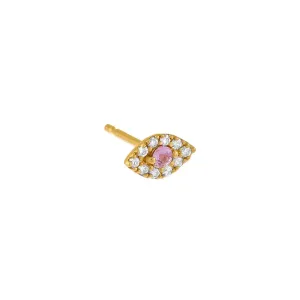 Pink Sapphire X Diamond Evil Eye Stud Earring 18K