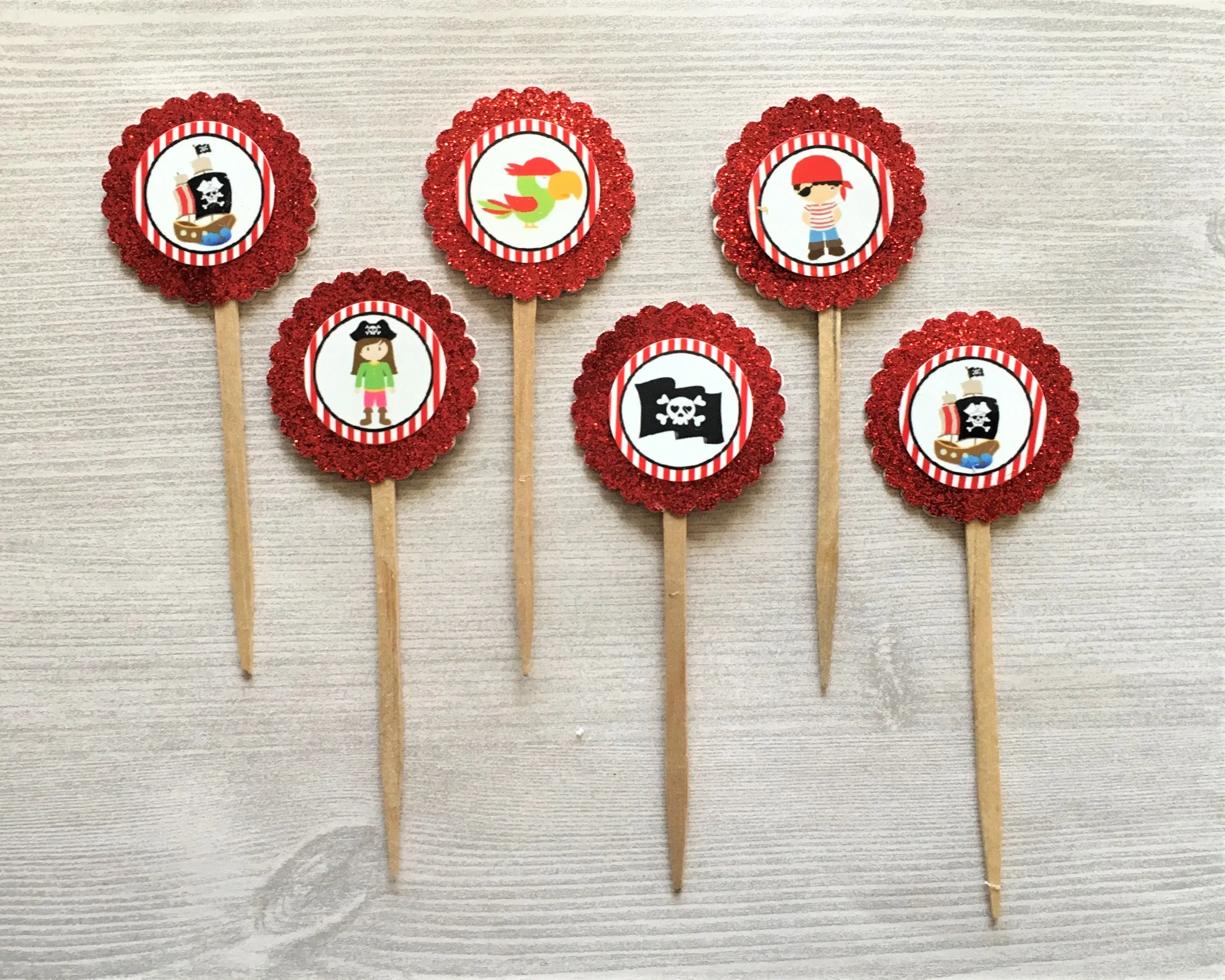 Pirate Cupcake Toppers, Set of 6