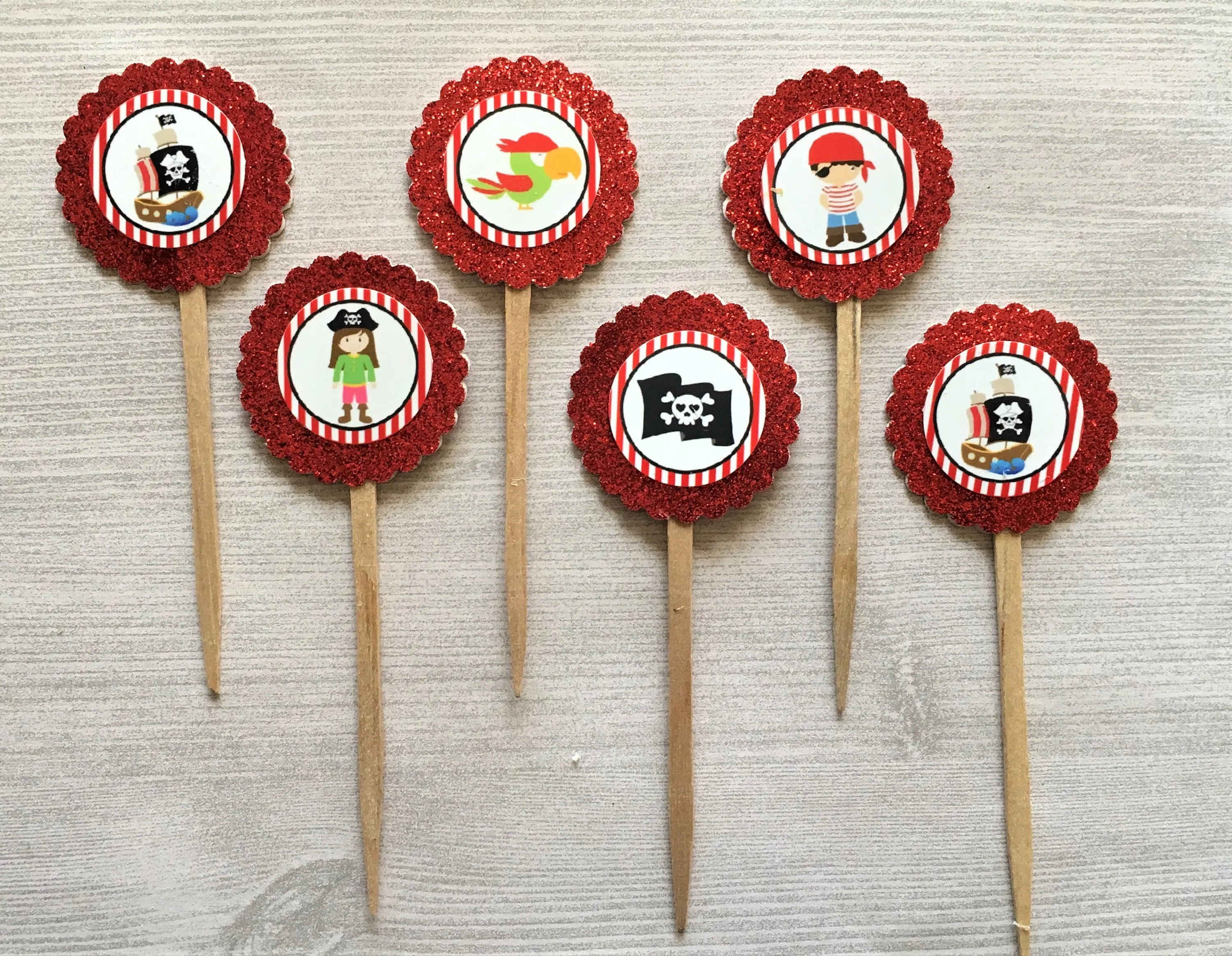 Pirate Cupcake Toppers, Set of 6