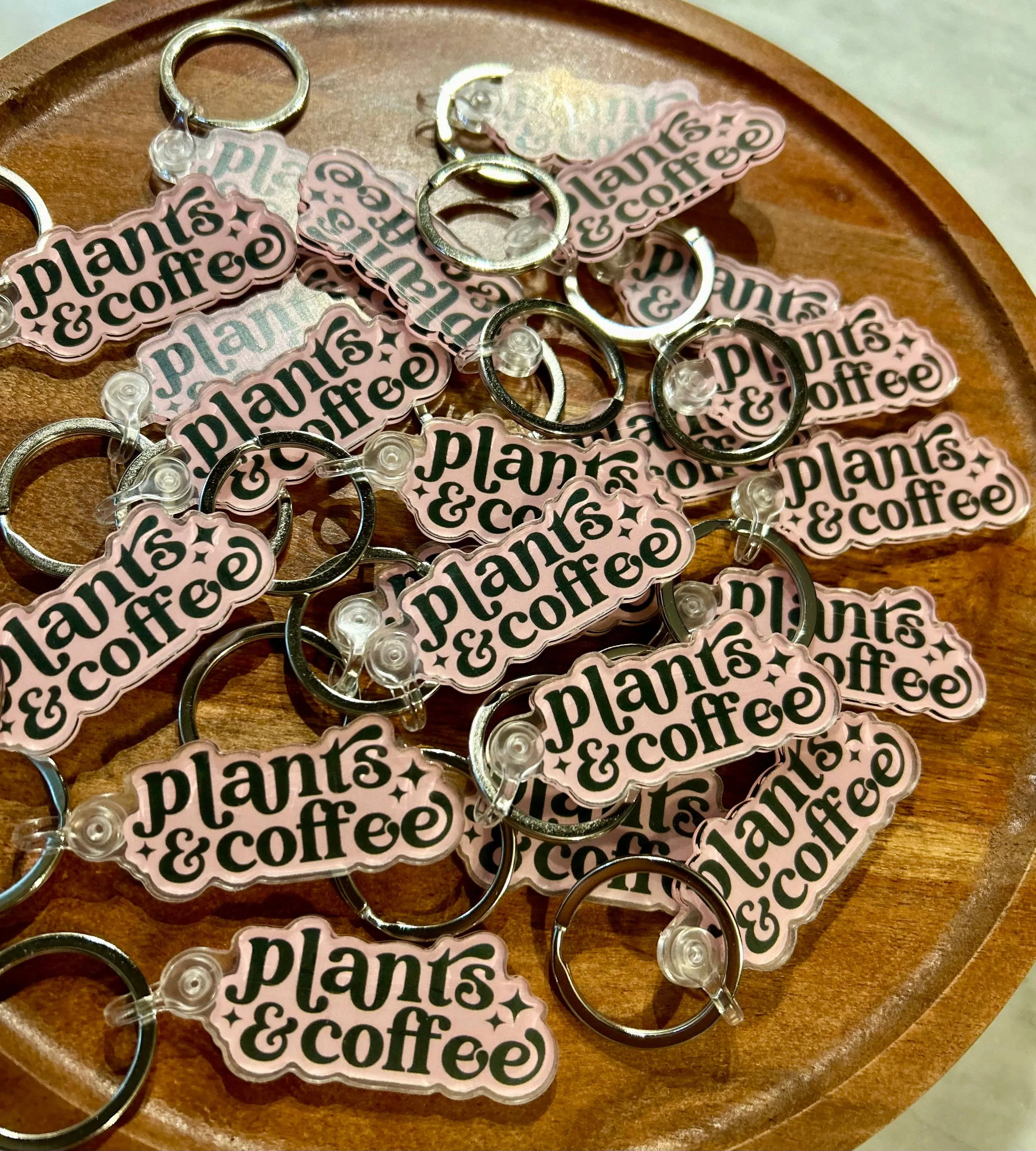 Plants & Coffee Keychain in Pink