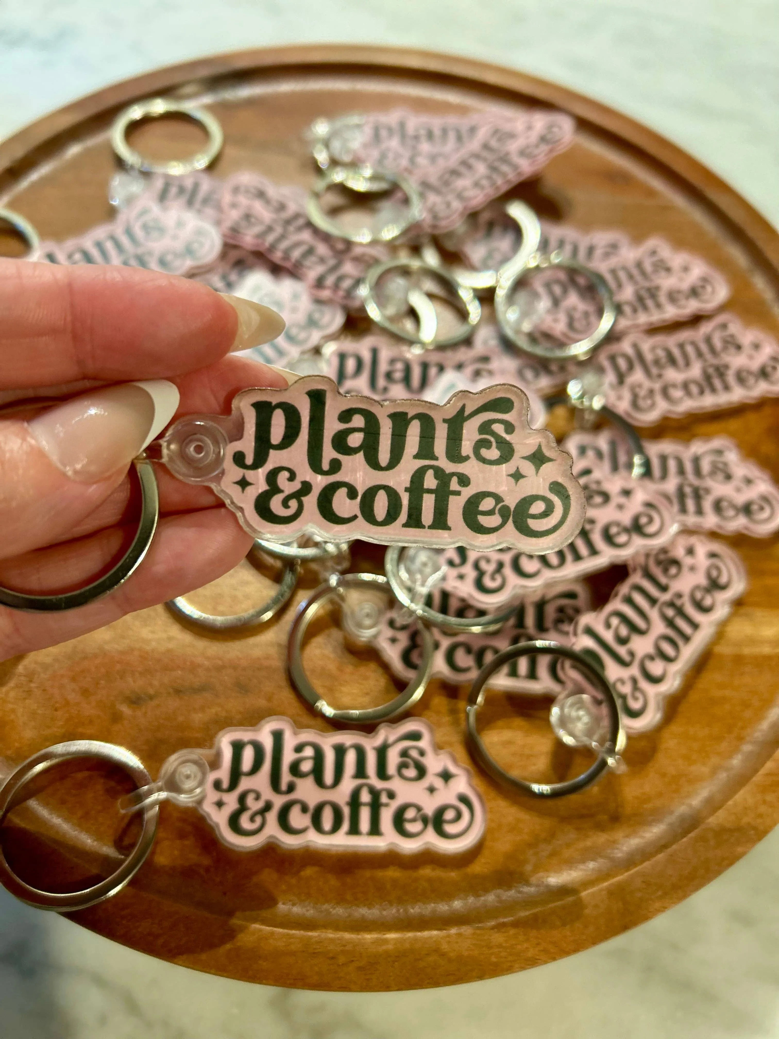 Plants & Coffee Keychain in Pink