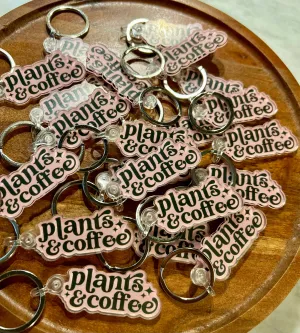Plants & Coffee Keychain in Pink