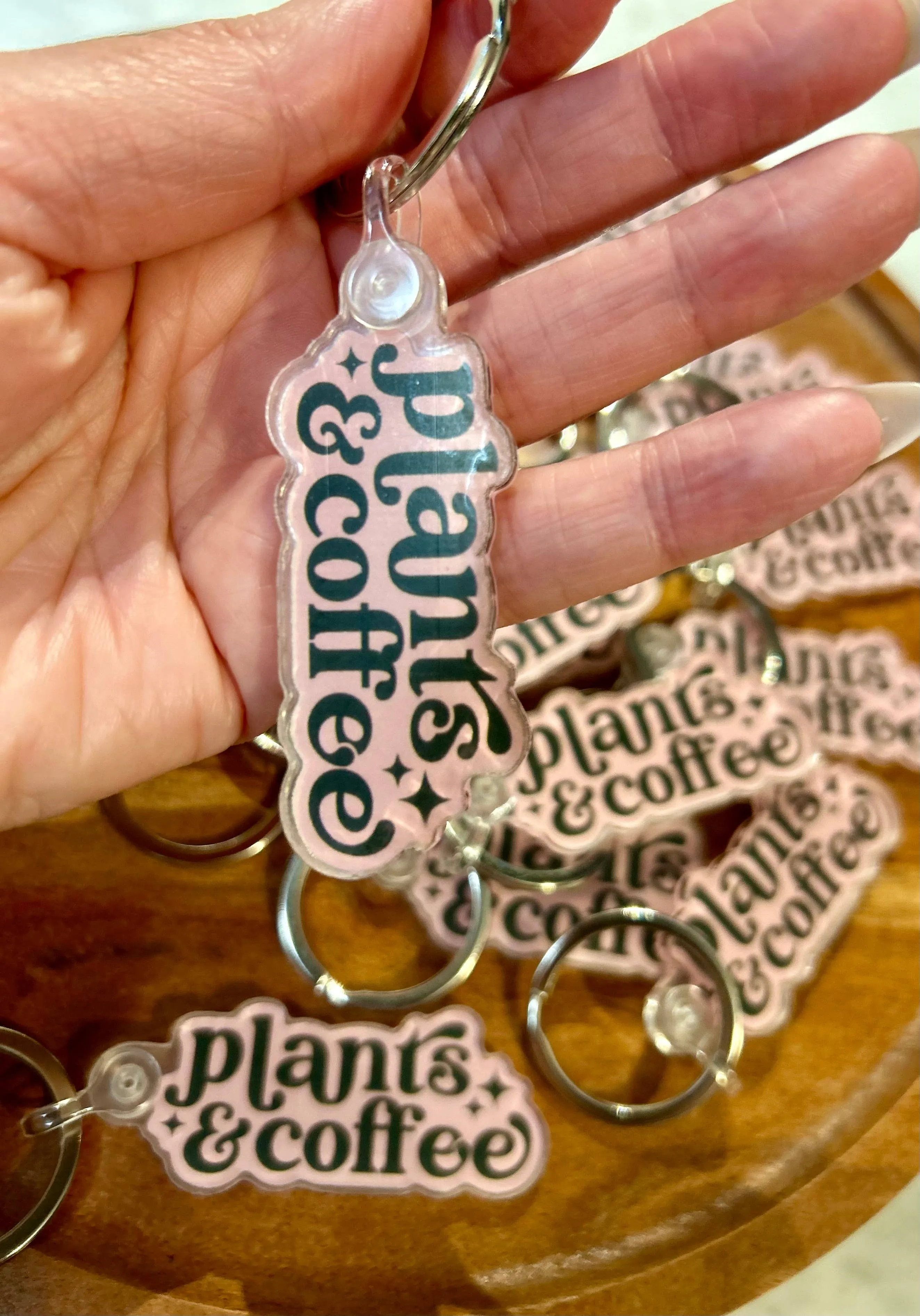 Plants & Coffee Keychain in Pink