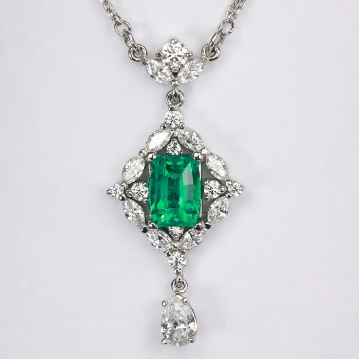 Platinum Ethiopian Emerald and Diamond Necklace 1.96cts