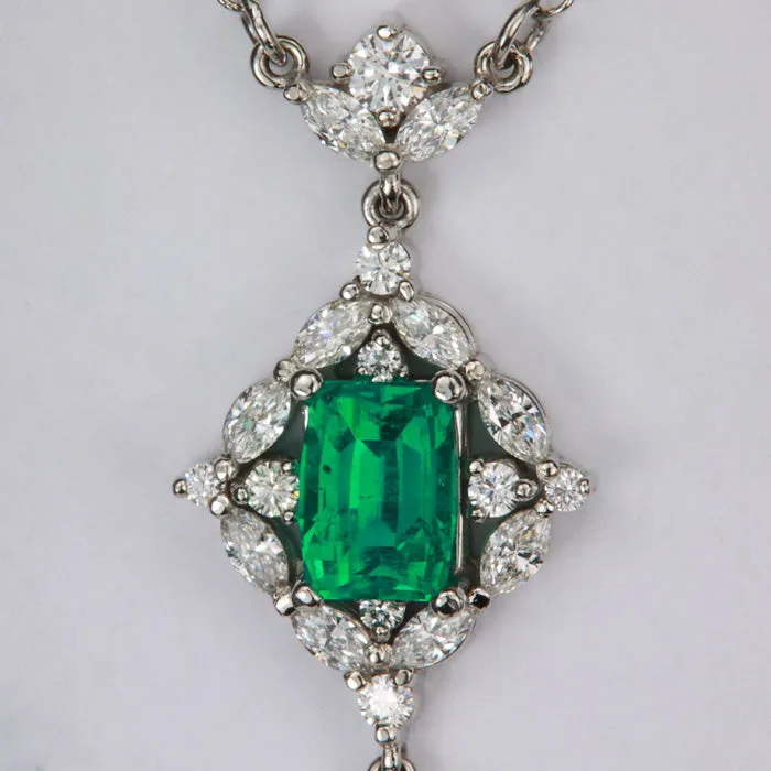 Platinum Ethiopian Emerald and Diamond Necklace 1.96cts