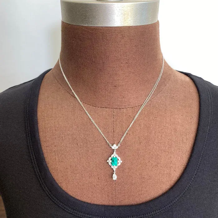 Platinum Ethiopian Emerald and Diamond Necklace 1.96cts