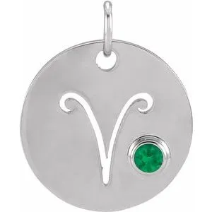 Platinum Natural Emerald Aries Zodiac Pendant