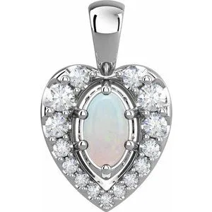 Platinum Natural White Opal & 1/8 CTW Natural Diamond Pendant