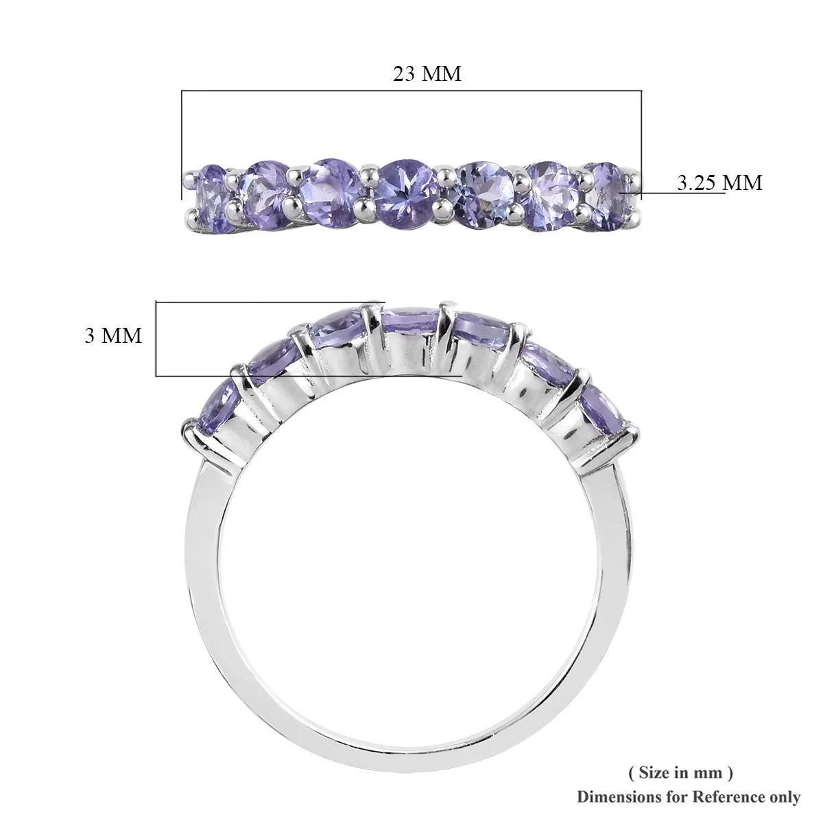 Platinum over Sterling Silver 1.05 ct TANZANITE 7 Stone Ring