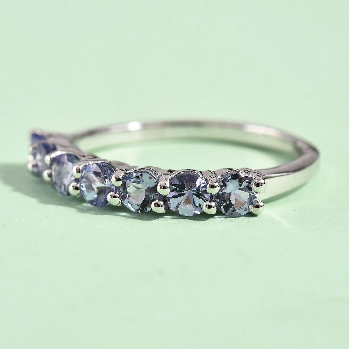 Platinum over Sterling Silver 1.05 ct TANZANITE 7 Stone Ring