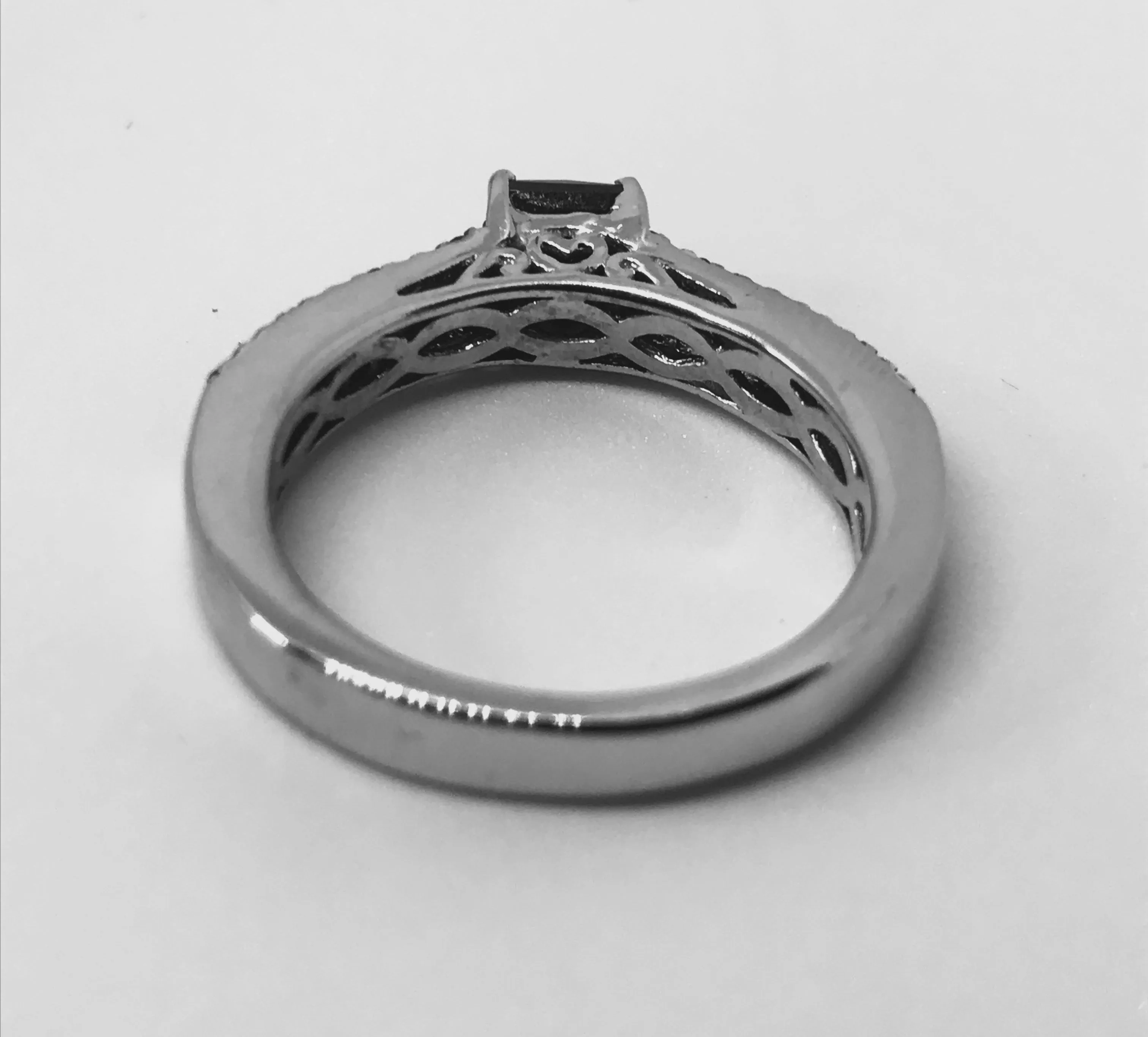 Platinum over Sterling Silver Square Princess Cut BLACK DIAMOND Band Ring