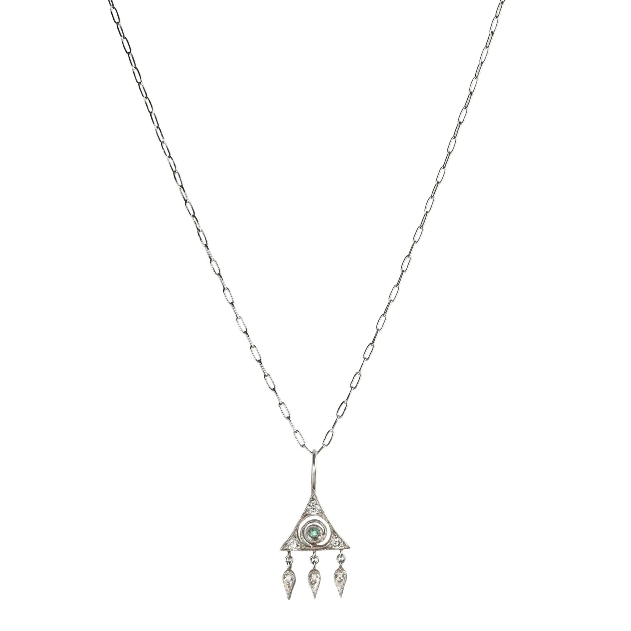 Platinum "Small Thorn Berry" Charm with Center Emerald and Diamond Details