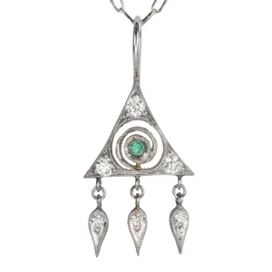 Platinum "Small Thorn Berry" Charm with Center Emerald and Diamond Details
