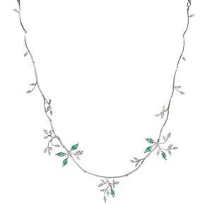 Platinum Segmented "Forest" Necklace With Marquise Emeralds & Diamonds
