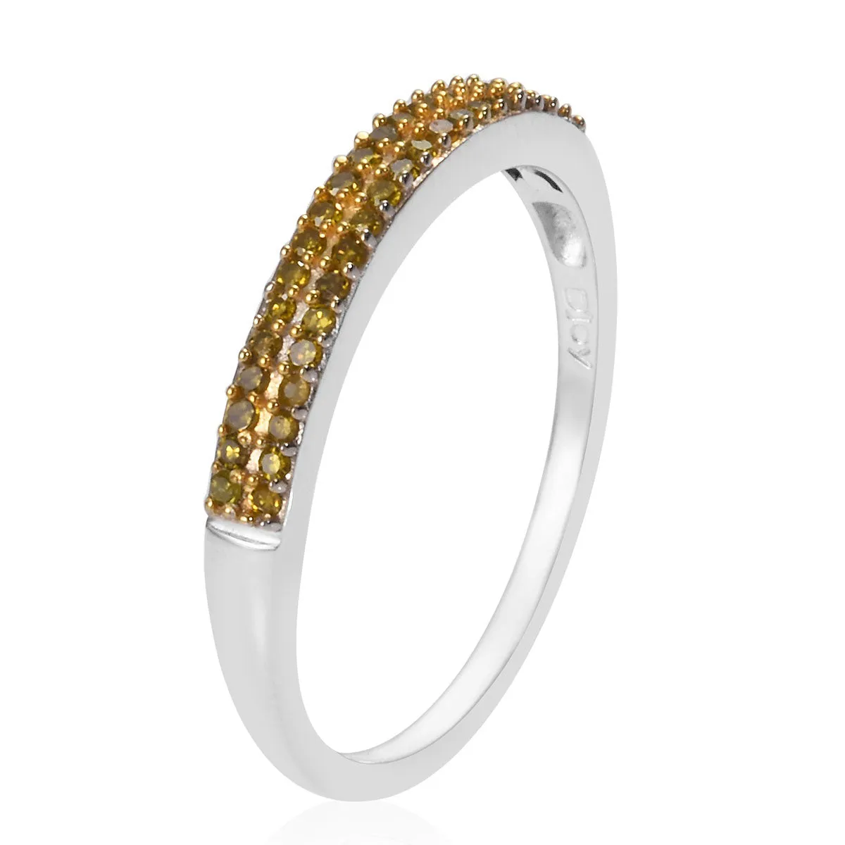 Platinum/Sterling Double Row .25ct Yellow DIAMOND Stackable Band Ring
