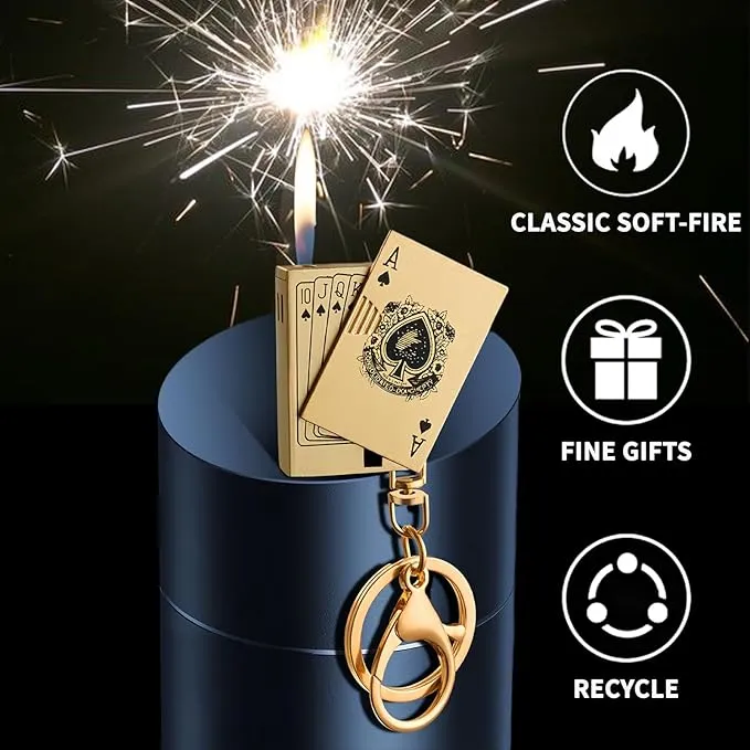 Playing Card Lighter Refillable Novelty Cool Keychains Lighter for Fireplace Candle Camping BBQ (Without Butane) (05)