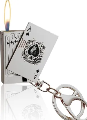 Playing Card Lighter Refillable Novelty Cool Keychains Lighter for Fireplace Candle Camping BBQ (Without Butane) (05)