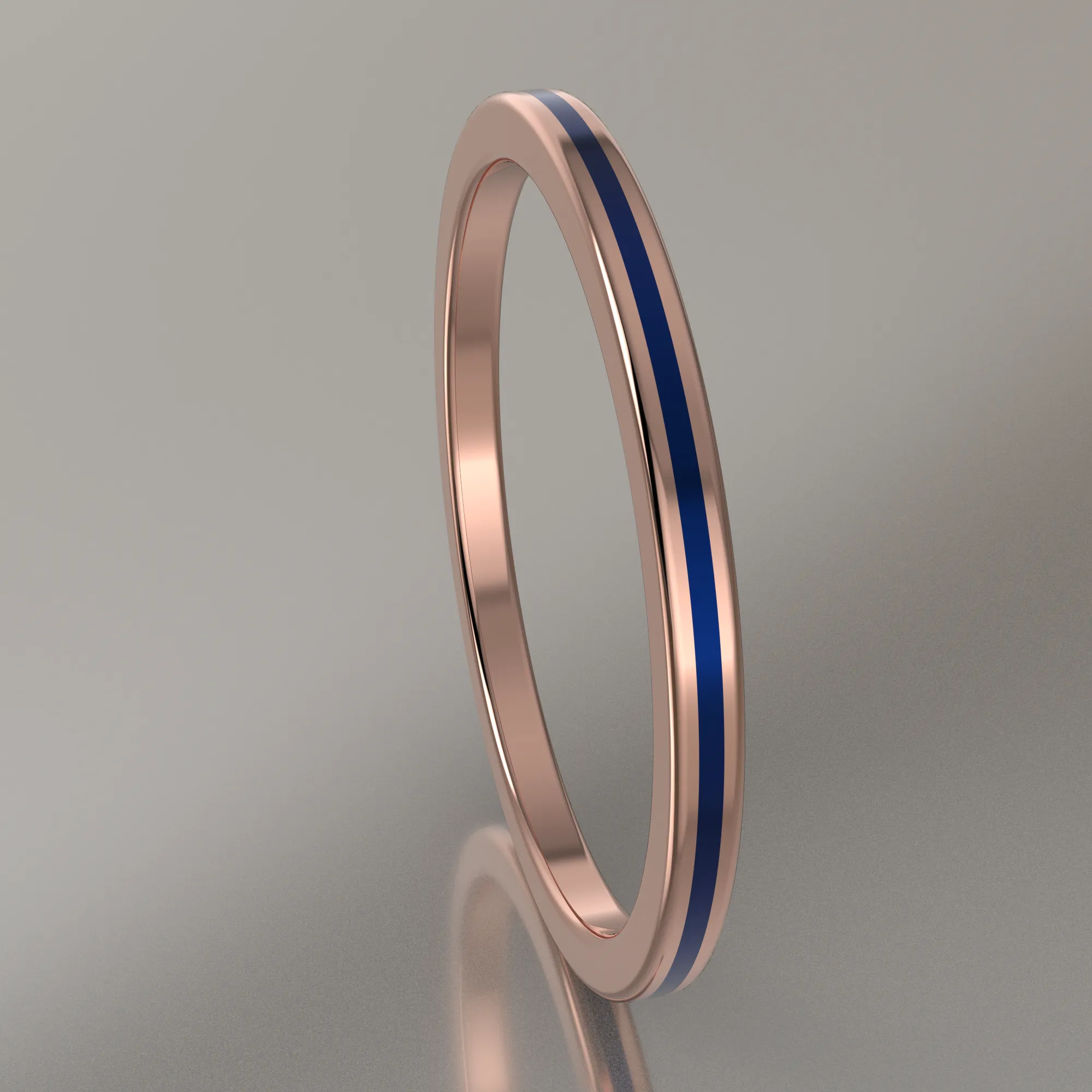 Polished Rose Gold 1.5mm Stacking Ring Dark Blue Resin
