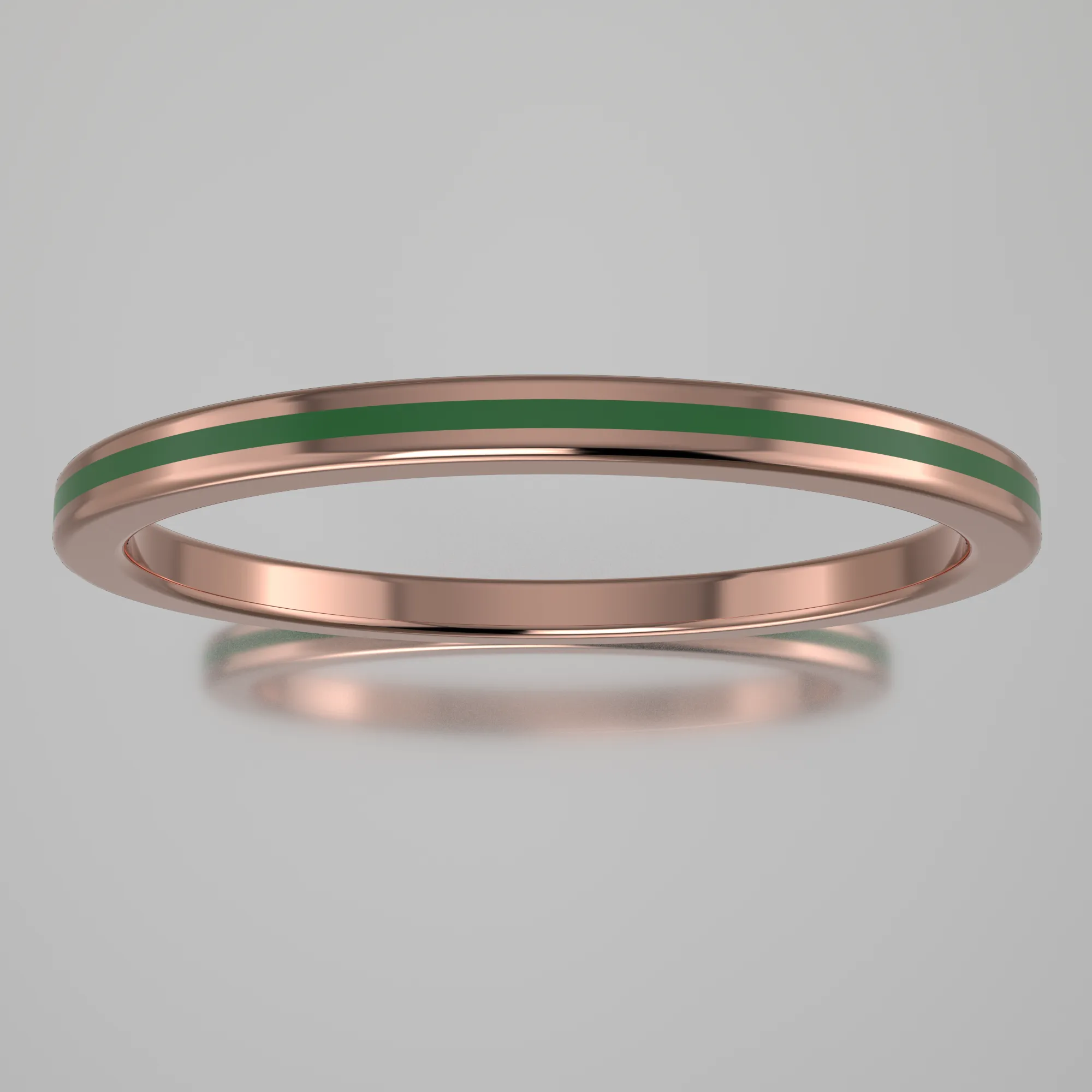 Polished Rose Gold 1.5mm Stacking Ring Transparent Green Resin